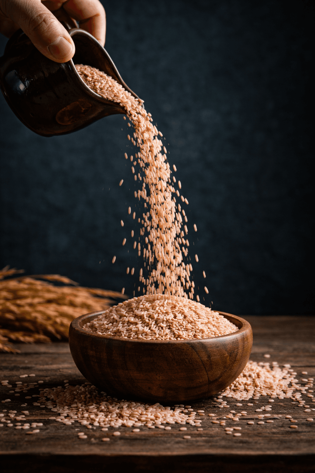 Hands holding rice grains